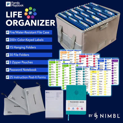 Family Playbook Life Organizer system gives you everything you need to gather, organize and secure your life's most important documents, information and wishes.